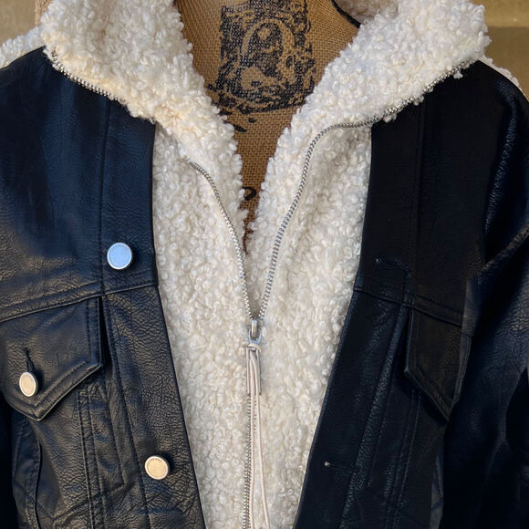 Blank NYC Faux Leather Button Up an Sherpa Zip Up Combo Jacket Oversize XS NWT - Picture 2 of 9